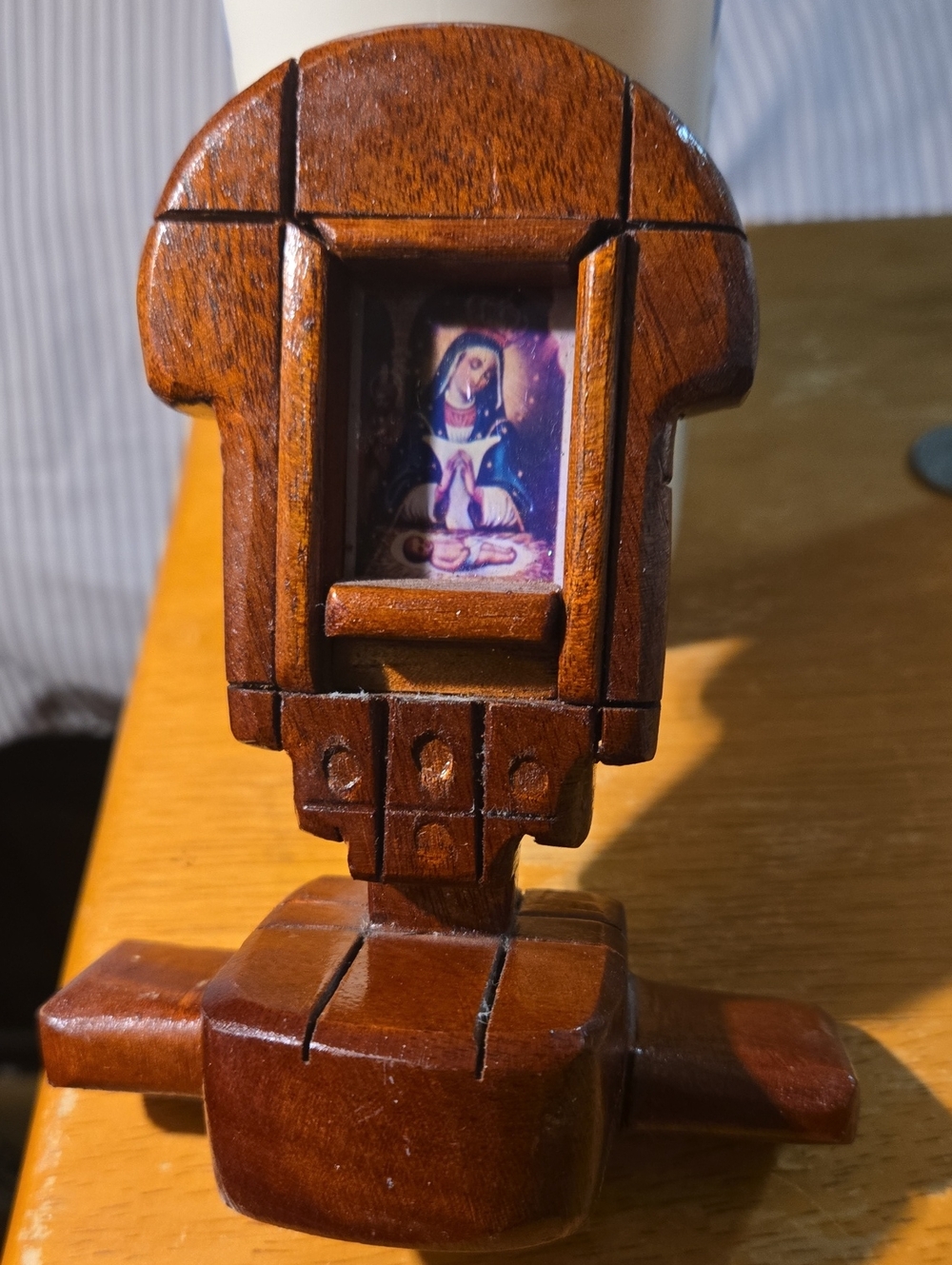 Handcrafted Wooden Devotional Shrine Virgin Mary And Baby Jesus